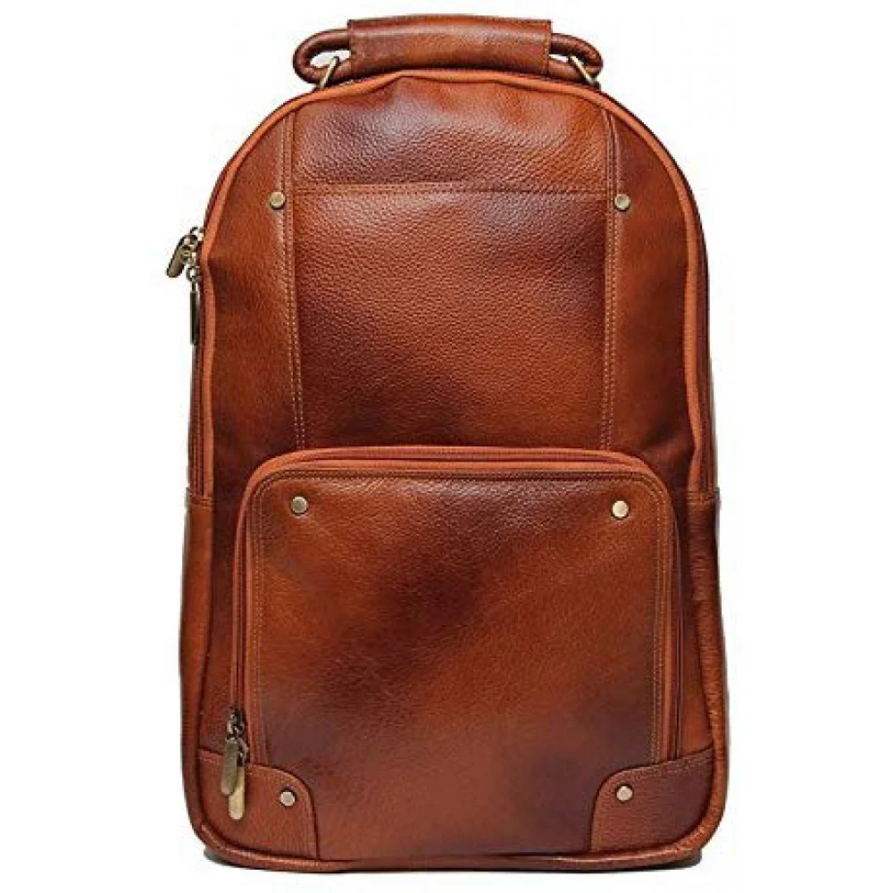 18 inch Leather Laptop Backpack -Tan