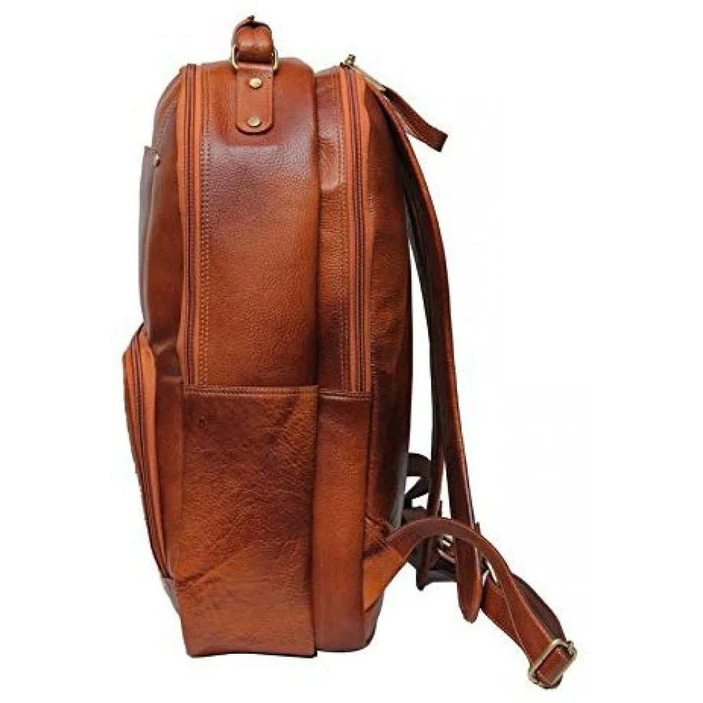 18 inch Leather Laptop Backpack -Tan