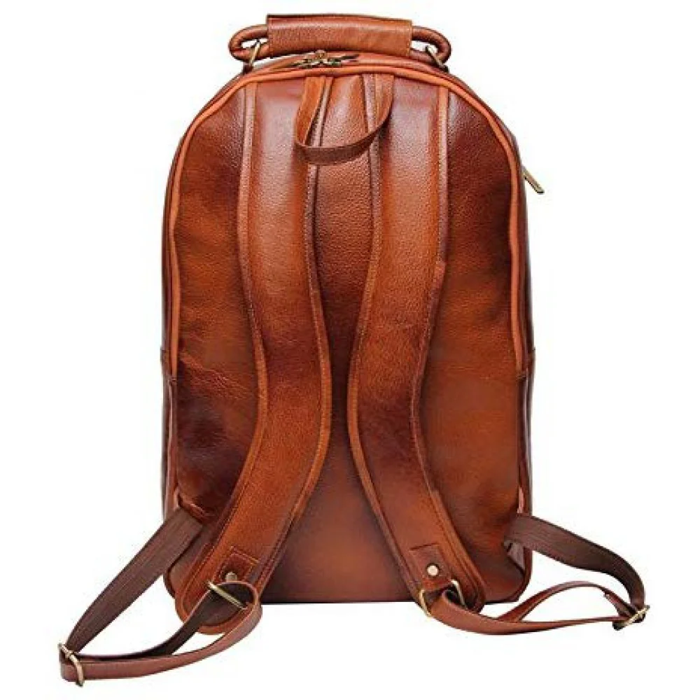 18 inch Leather Laptop Backpack -Tan