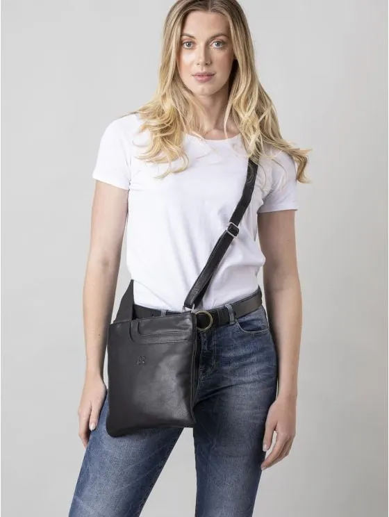 Allerdale Leather Cross Body Bag in Black