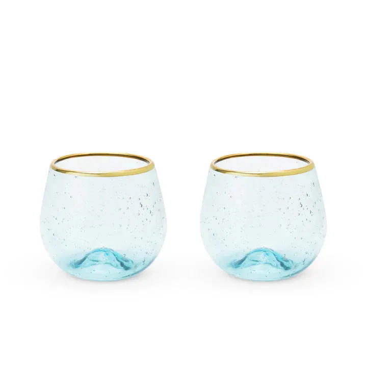 Aqua Bubble Stemless Wine Glass Set