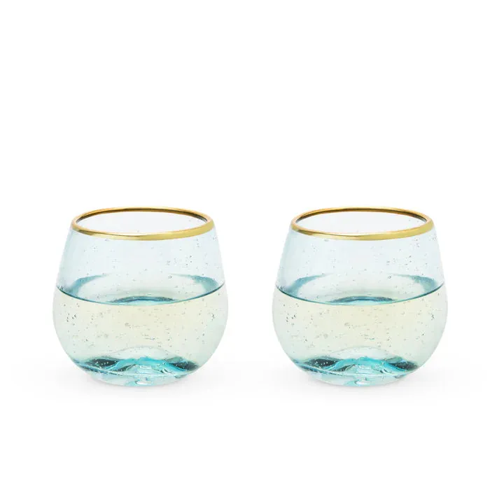 Aqua Bubble Stemless Wine Glass Set