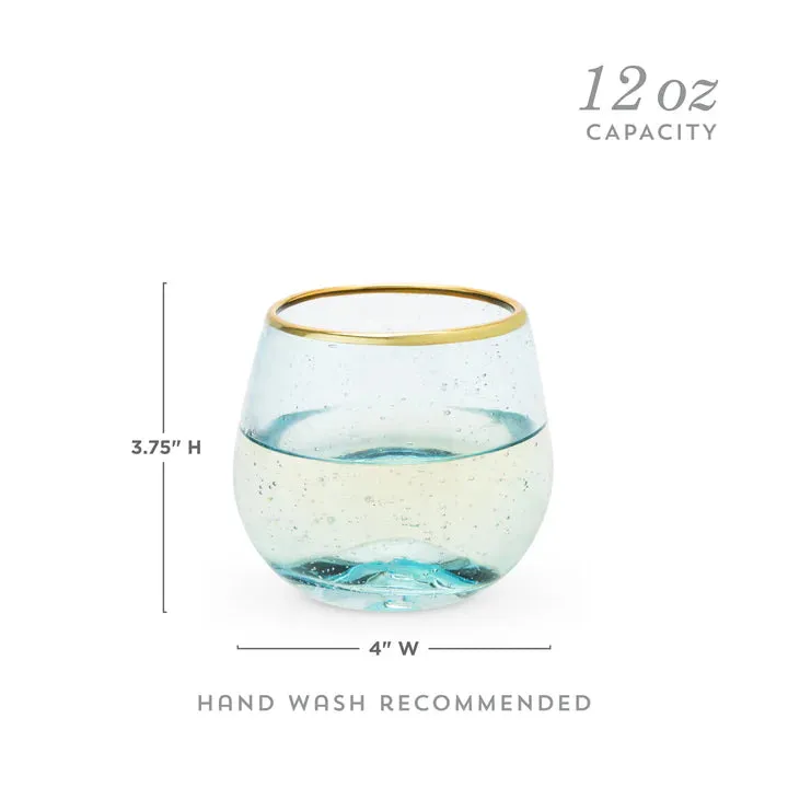 Aqua Bubble Stemless Wine Glass Set