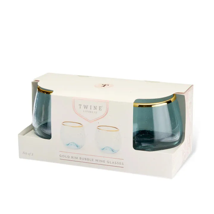 Aqua Bubble Stemless Wine Glass Set