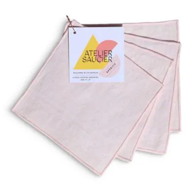 Atelier Saucier Blush Linen Cocktail Napkins, Set of 4