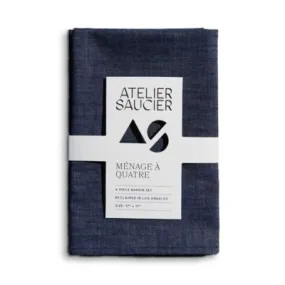 Atelier Saucier Denim Linen Napkins, Set of 4