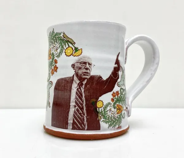 Bernie Sanders Pointing Mug with Flowers