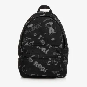 Black Cotton Canvas Comic Print Backpack