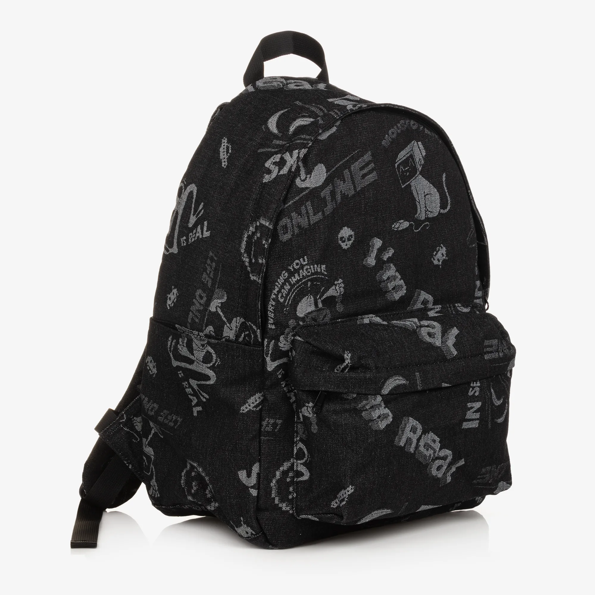 Black Cotton Canvas Comic Print Backpack