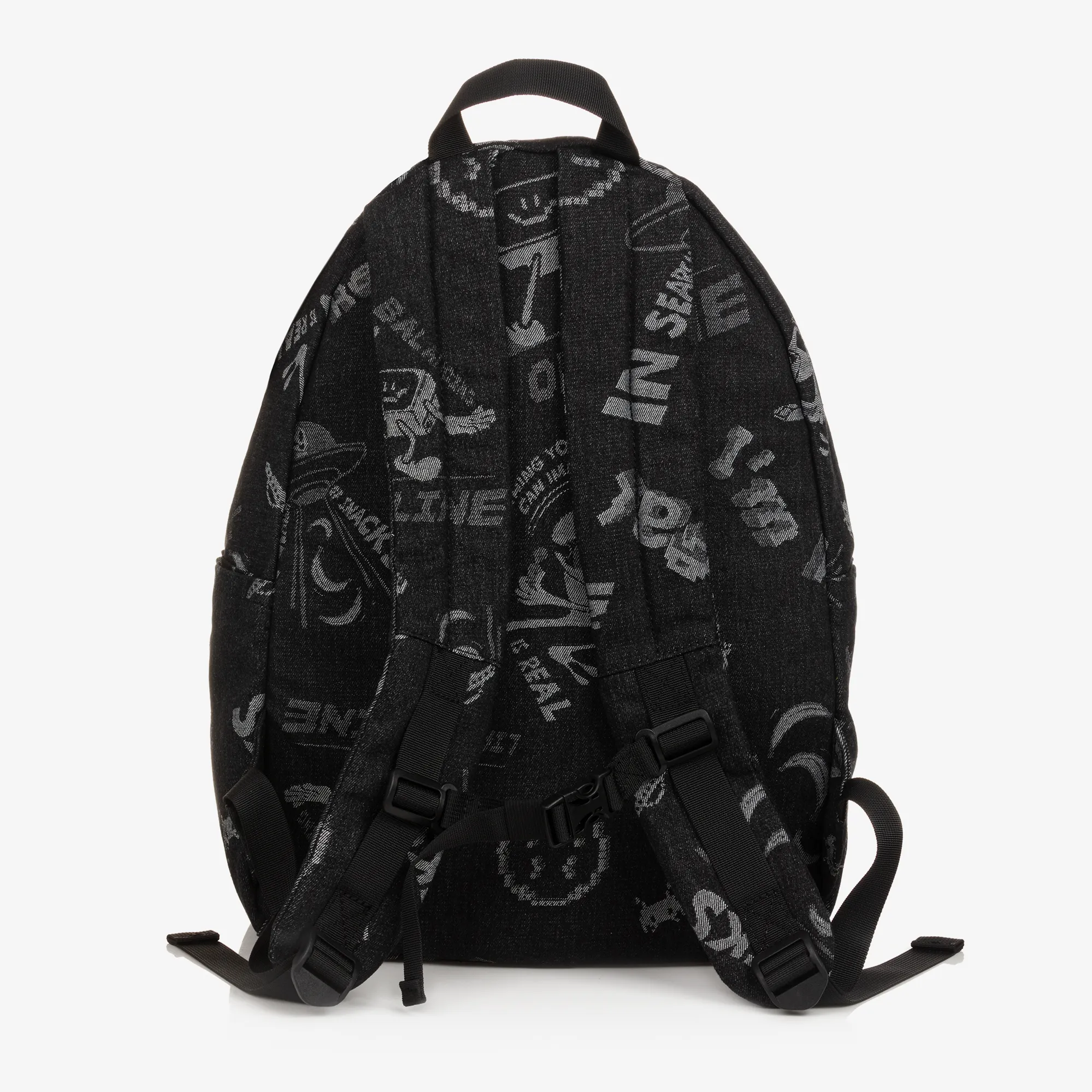 Black Cotton Canvas Comic Print Backpack