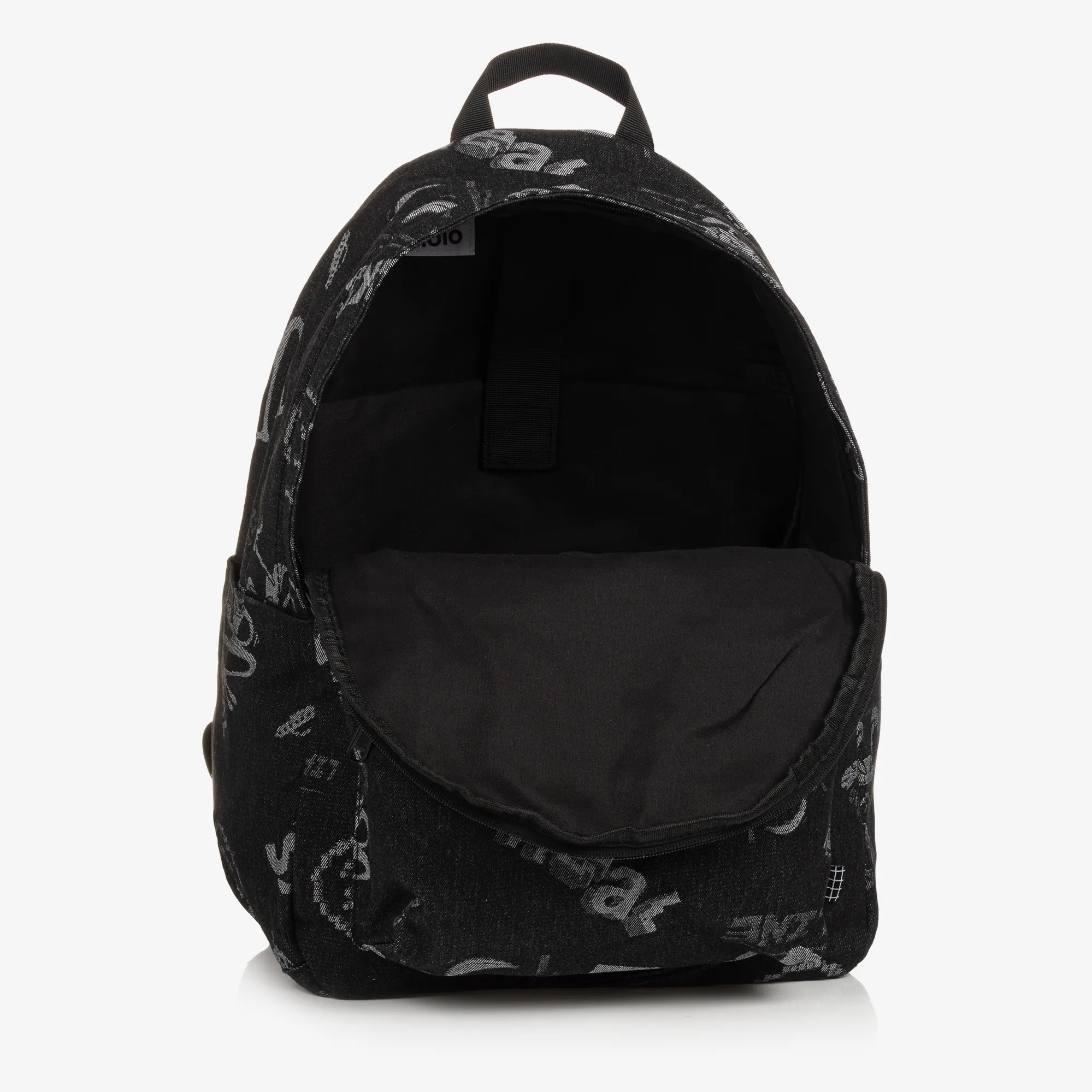 Black Cotton Canvas Comic Print Backpack