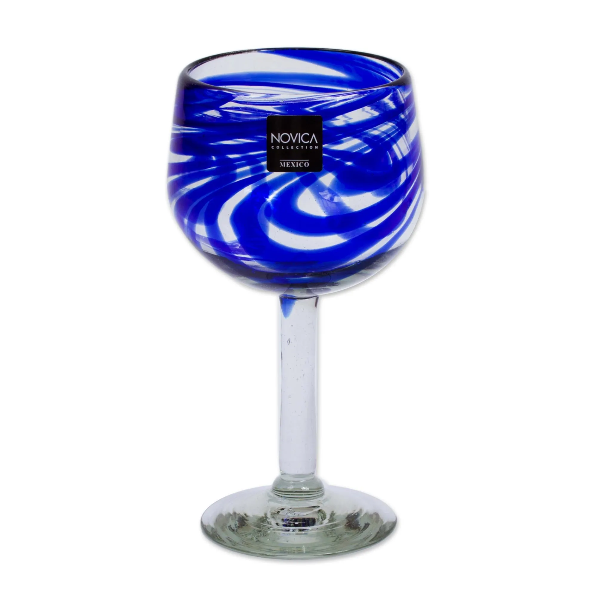 Blue Ribbon Handblown Recycled Glass Striped Wine Goblets Set of 6