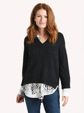     BROCHU WALKER  The V Neck Printed Layered Pullover    