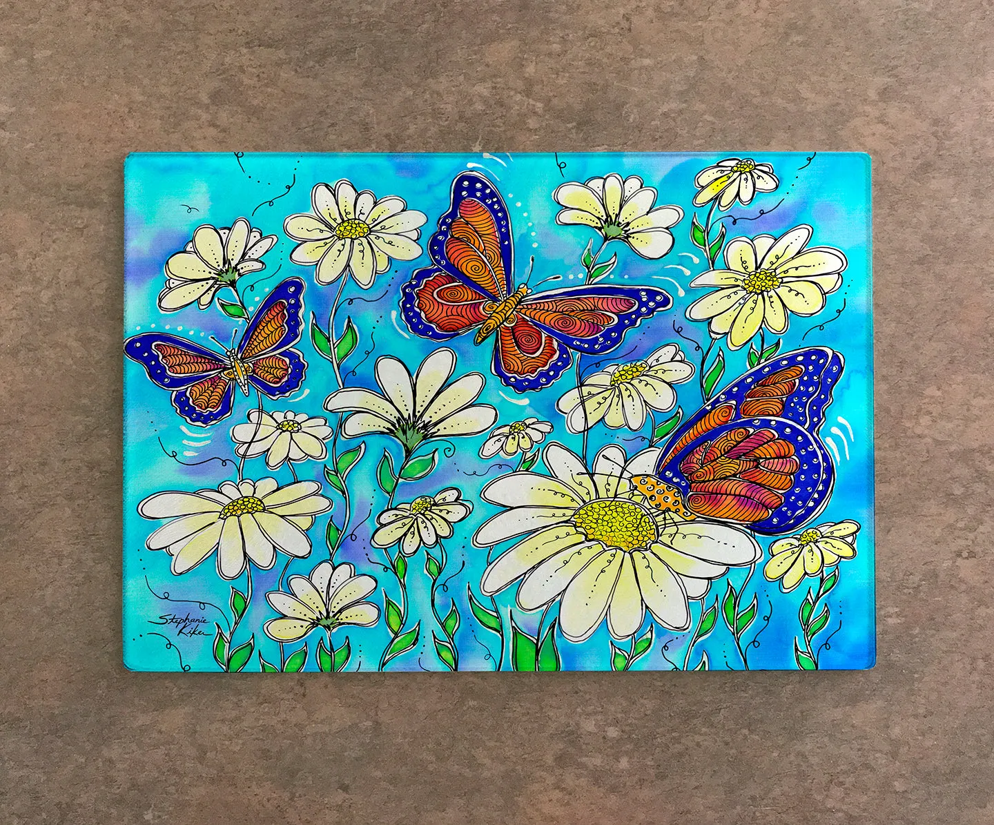 Butterflies on Daisies Cutting Board