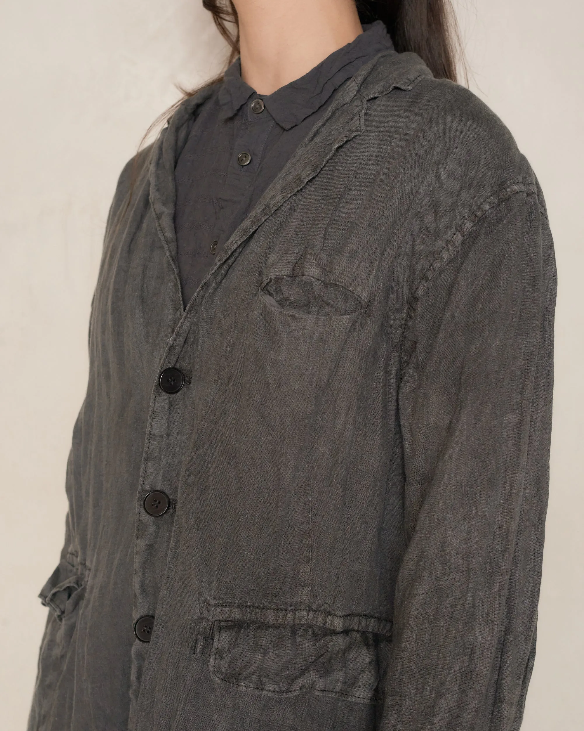 Charcoal Linen Canvas Tailored Jacket