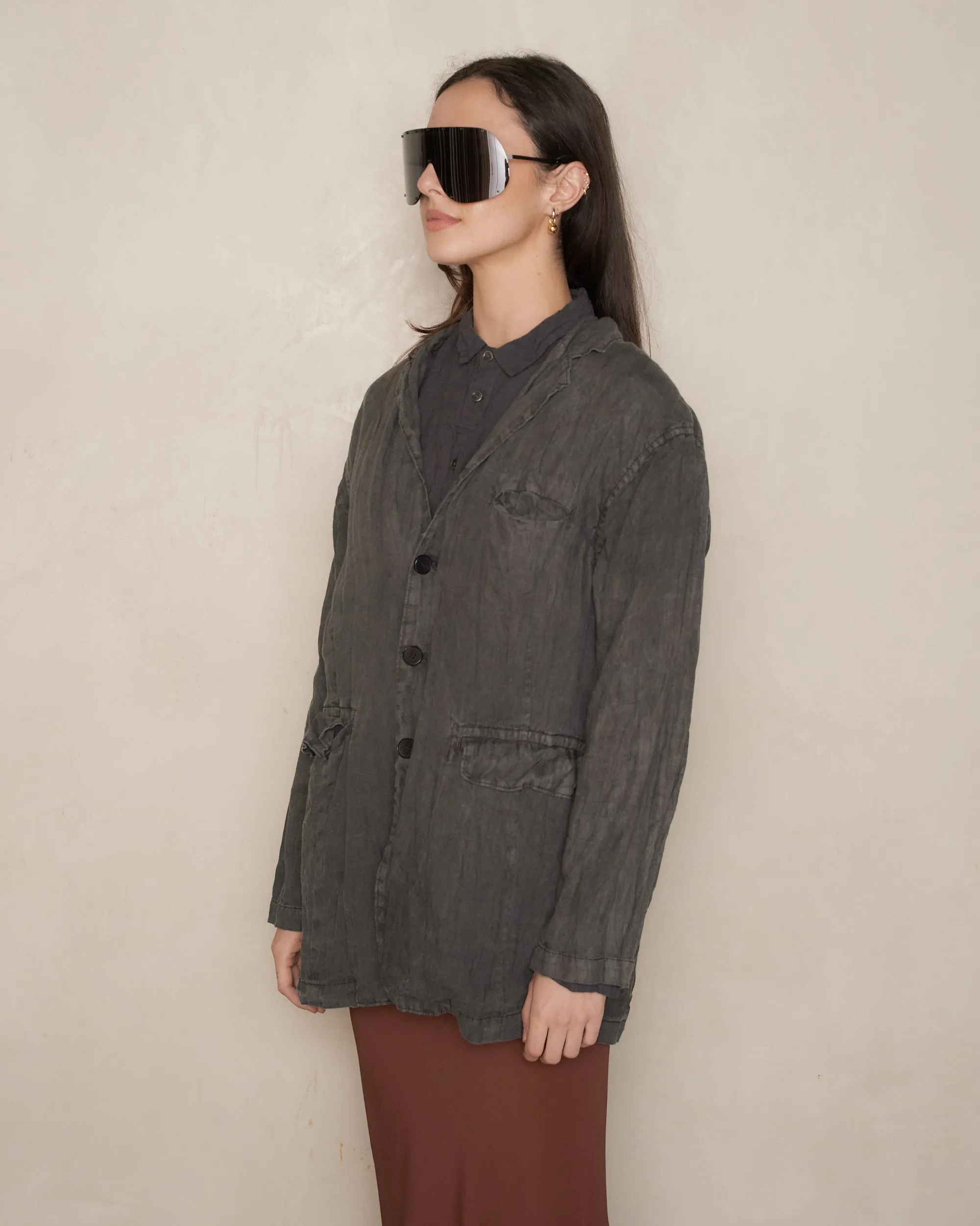 Charcoal Linen Canvas Tailored Jacket