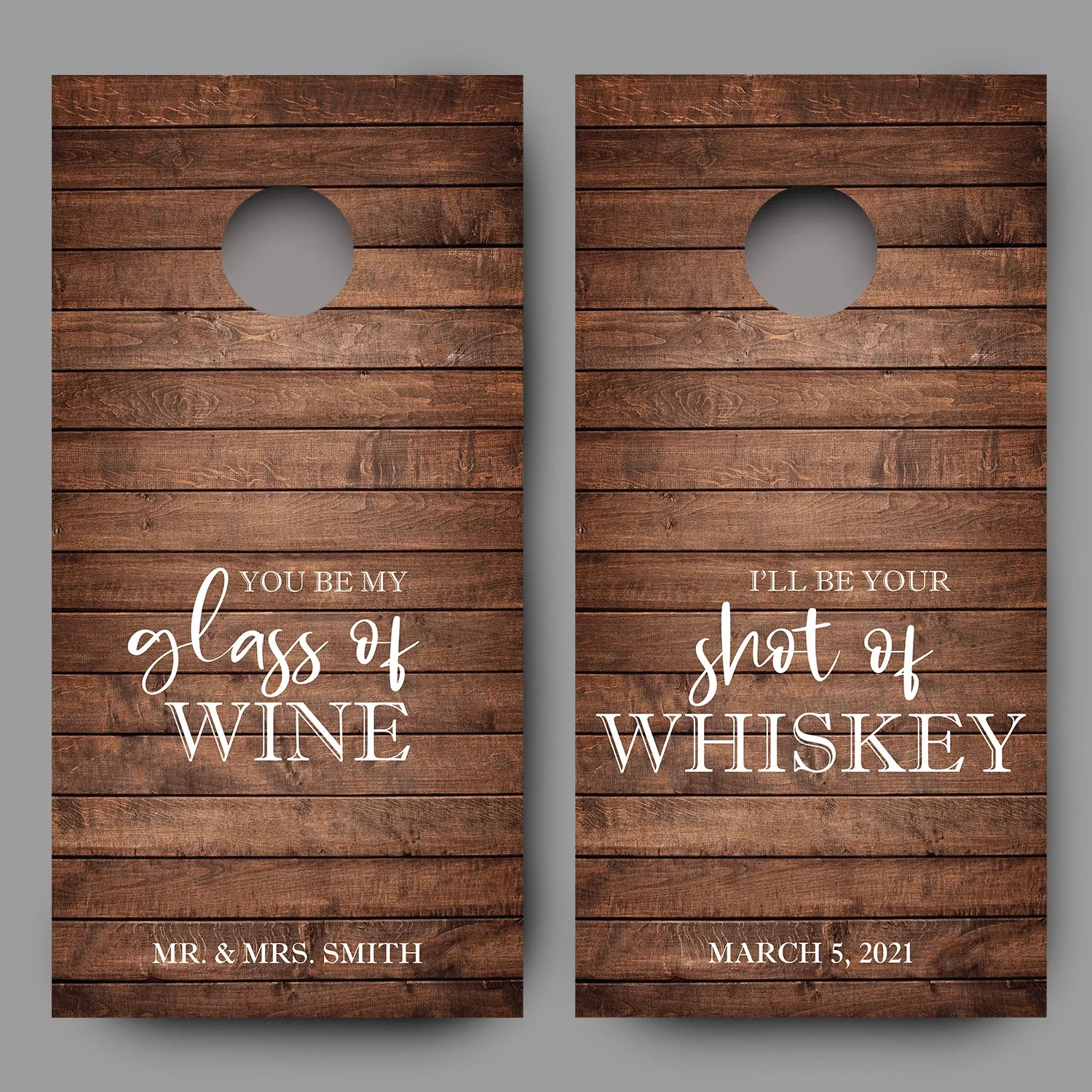 Customizable Glass of Wine, Shot of Whiskey Combo Corn Hole Decal Wrap