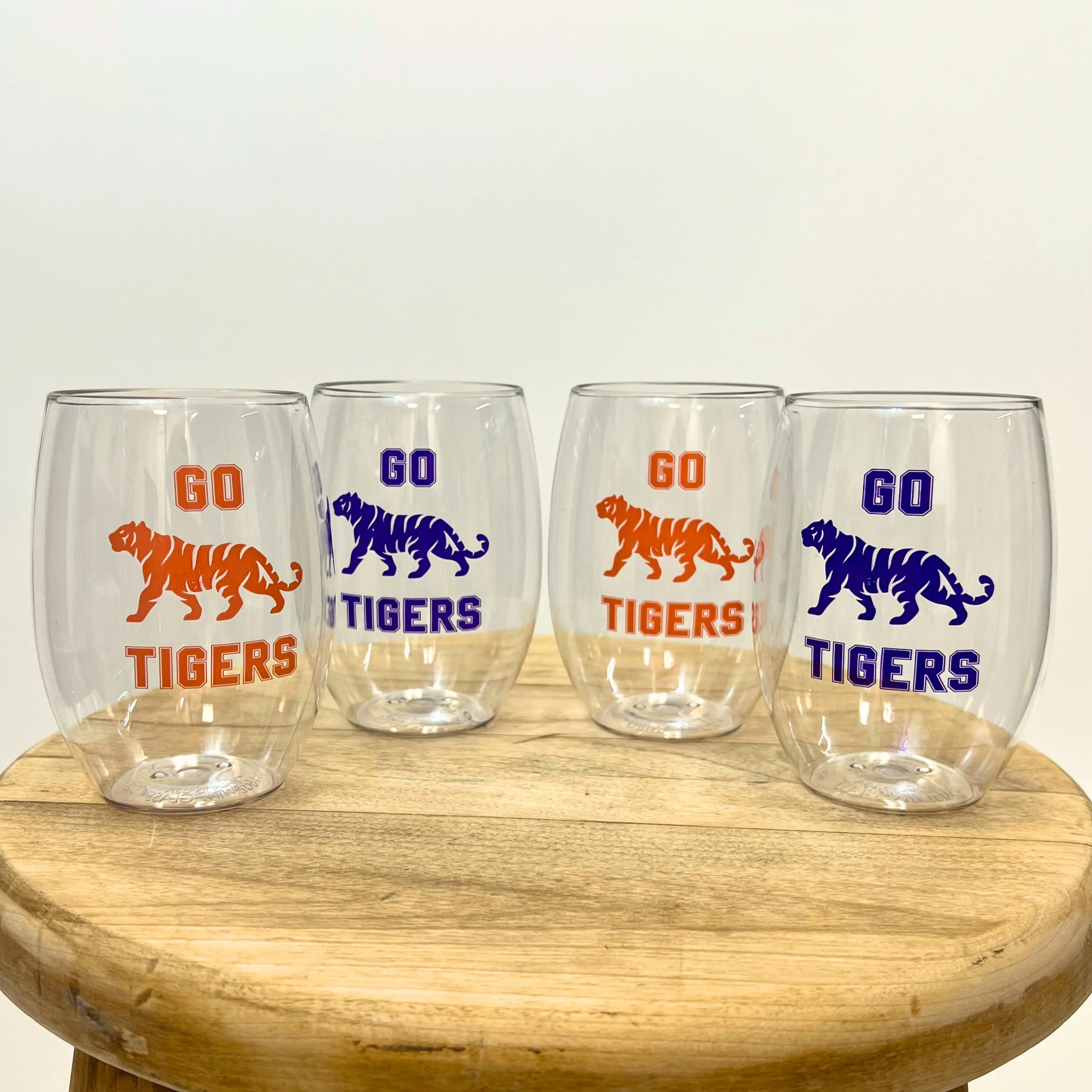 Elkmont Go Tigers Stemless Wine Glass Set