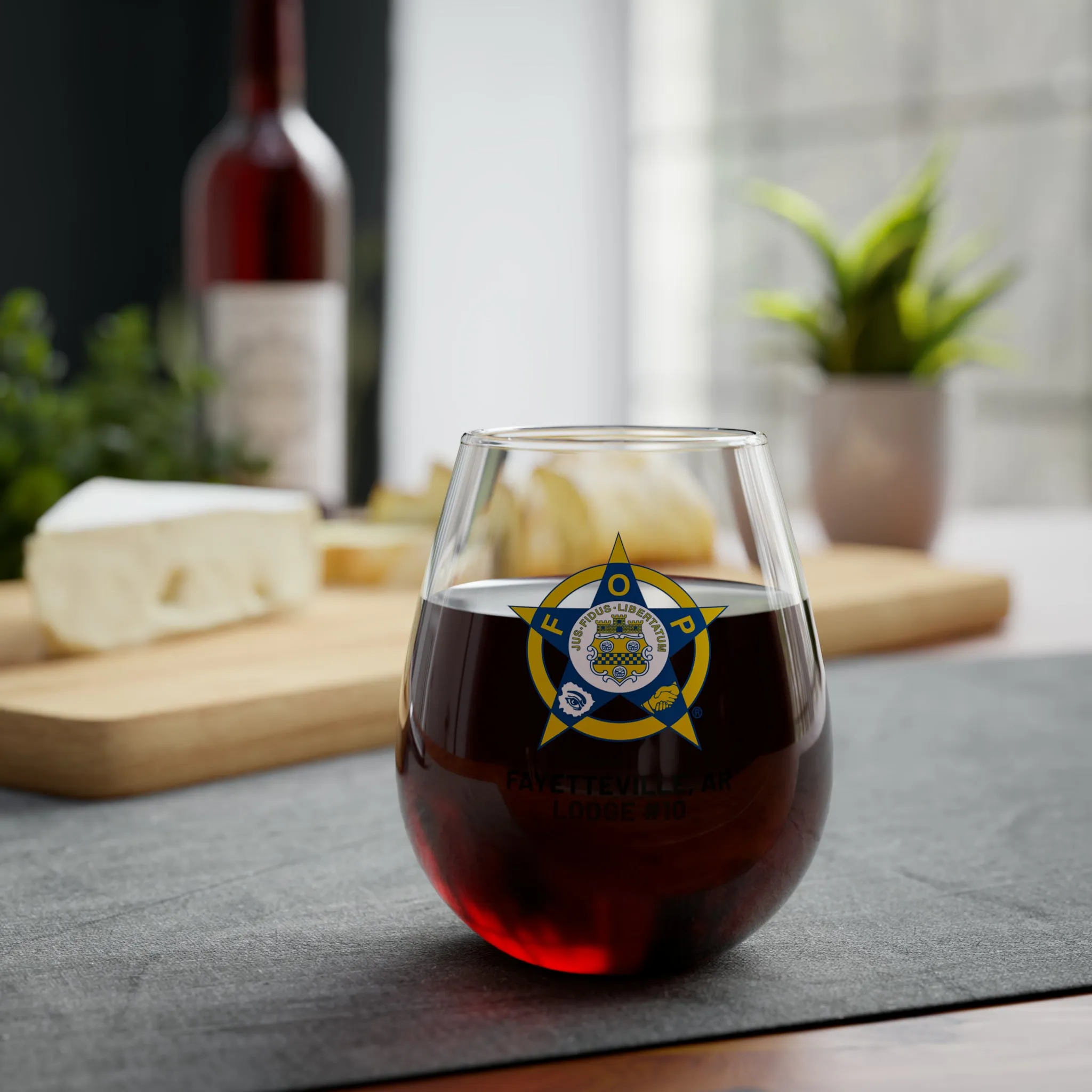 Fayetteville FOP Stemless Wine Glass