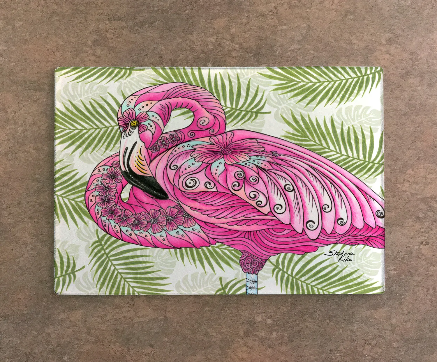 Flamingo Flowers Cutting Board