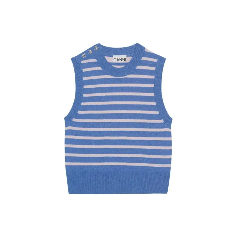     Ganni   Striped Crew Neck Pullover Sleeveless Knitted Vest