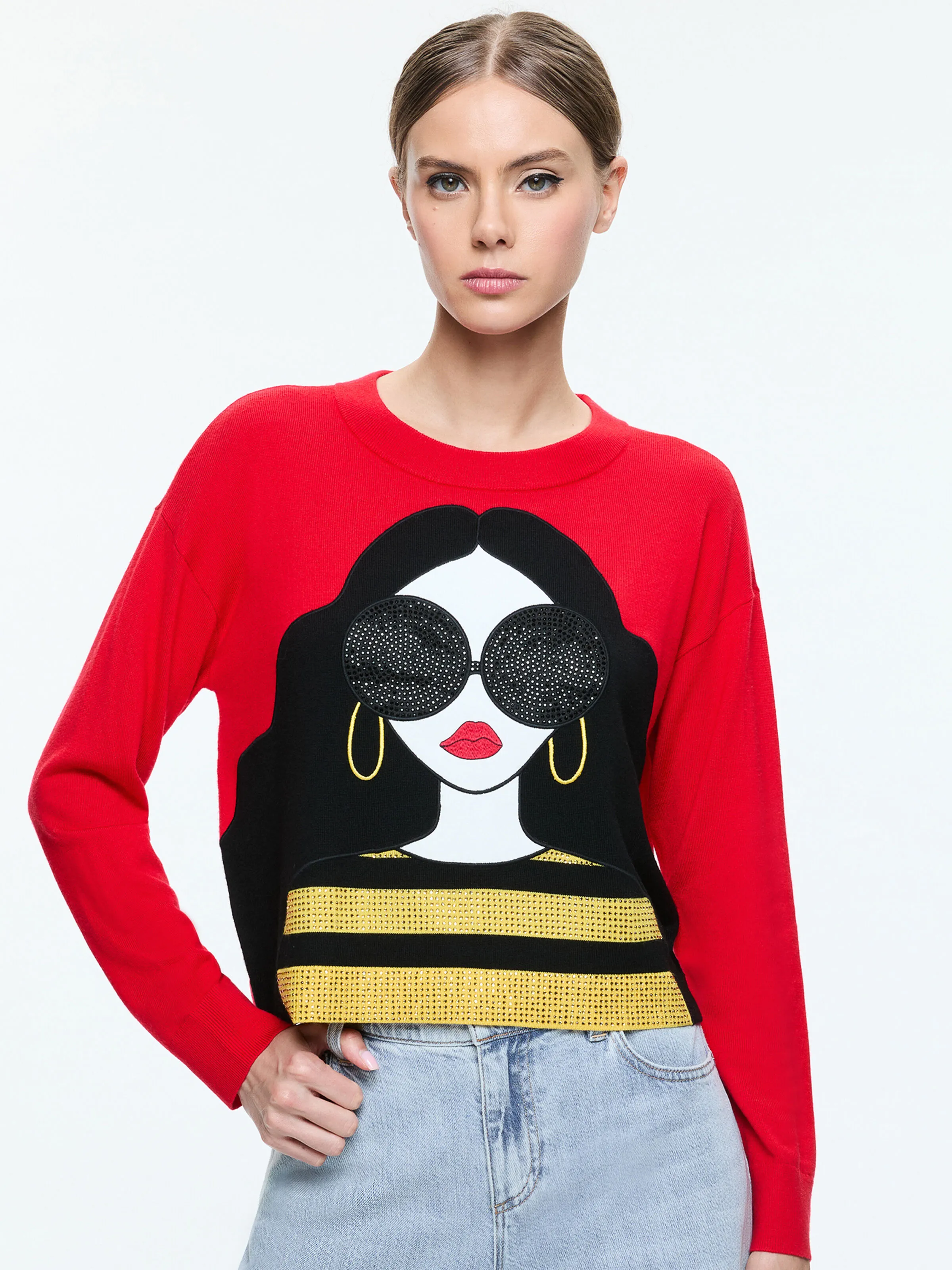 GLEESON APPLIQUE STACEFACE BOXY LONG SLEEVE PULLOVER