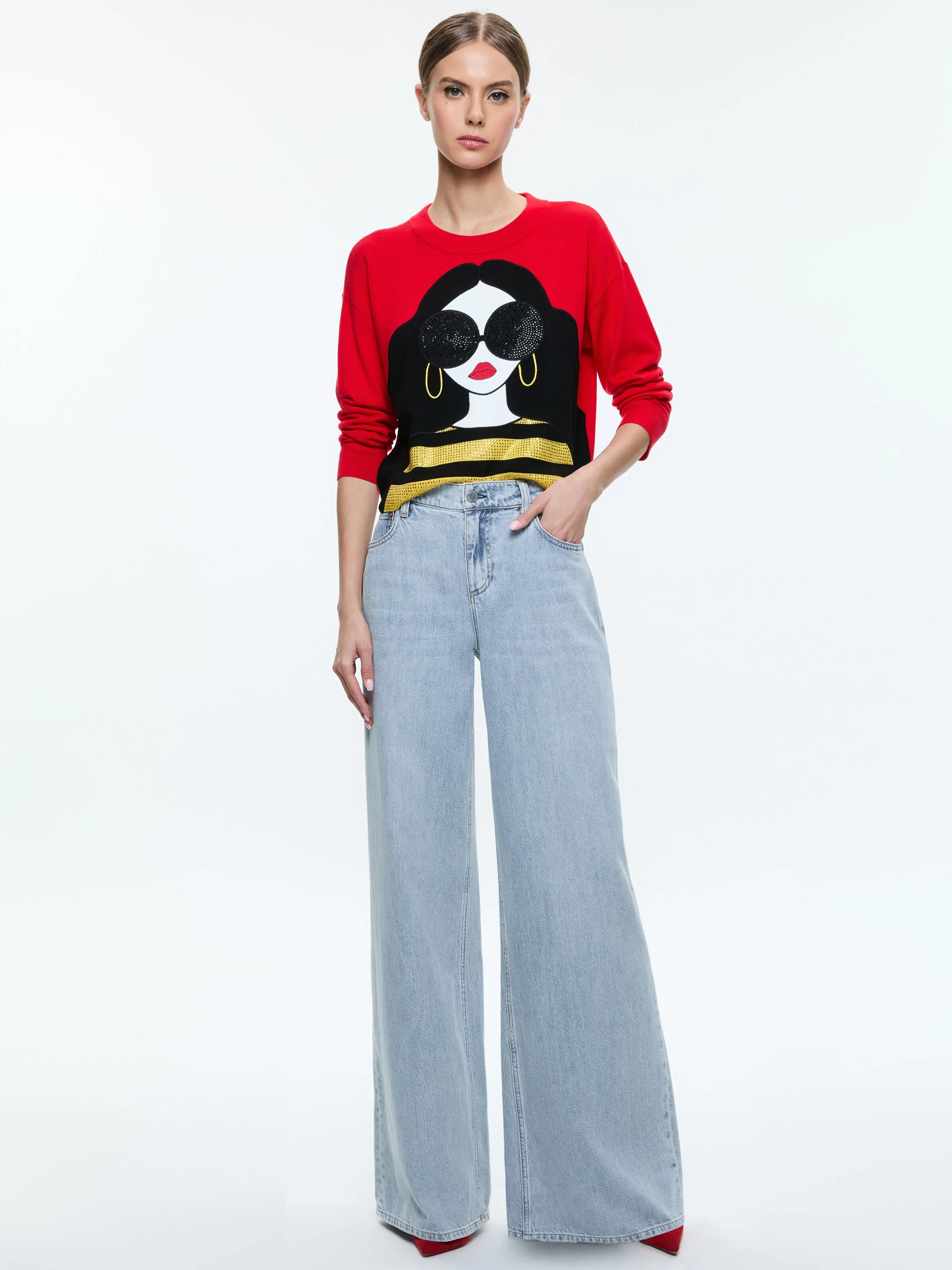 GLEESON APPLIQUE STACEFACE BOXY LONG SLEEVE PULLOVER