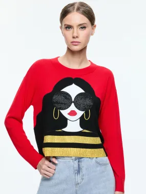 GLEESON APPLIQUE STACEFACE BOXY LONG SLEEVE PULLOVER