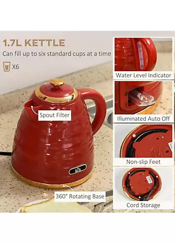 HOMCOM Kettle & 4 Slice Toaster Set - Red | Kaleidoscope