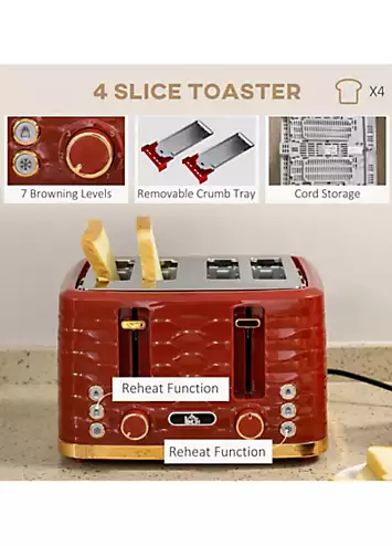 HOMCOM Kettle & 4 Slice Toaster Set - Red | Kaleidoscope