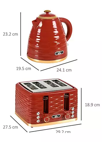 HOMCOM Kettle & 4 Slice Toaster Set - Red | Kaleidoscope