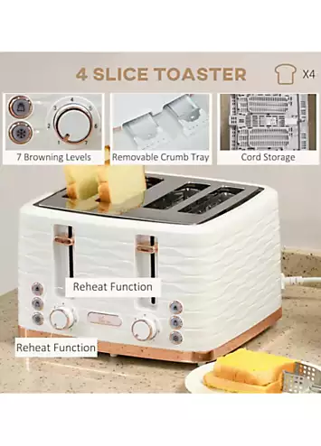 HOMCOM Kettle & 4 Slice Toaster Set - White | Kaleidoscope