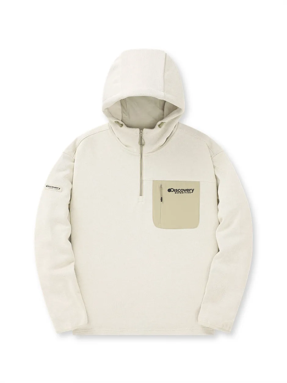 Knit Like Half Zip-Up Hoodie D.Ivory