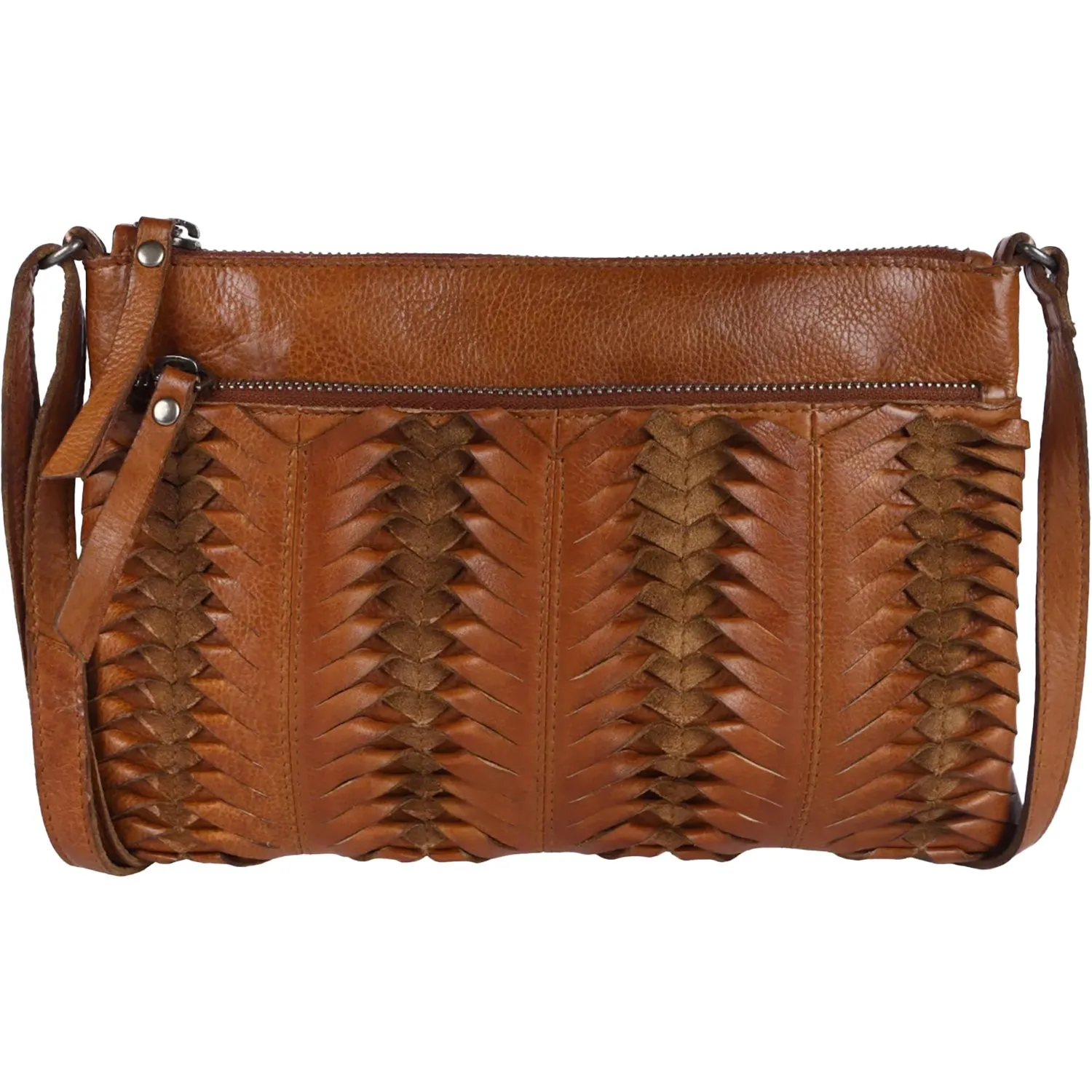 Latico Lee Crossbody Cognac Woven Leather