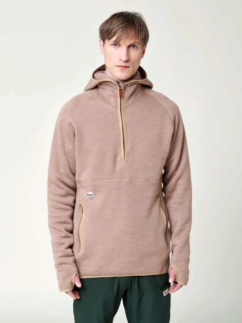 Men''s Merino Half Zip Hoodie - Beige