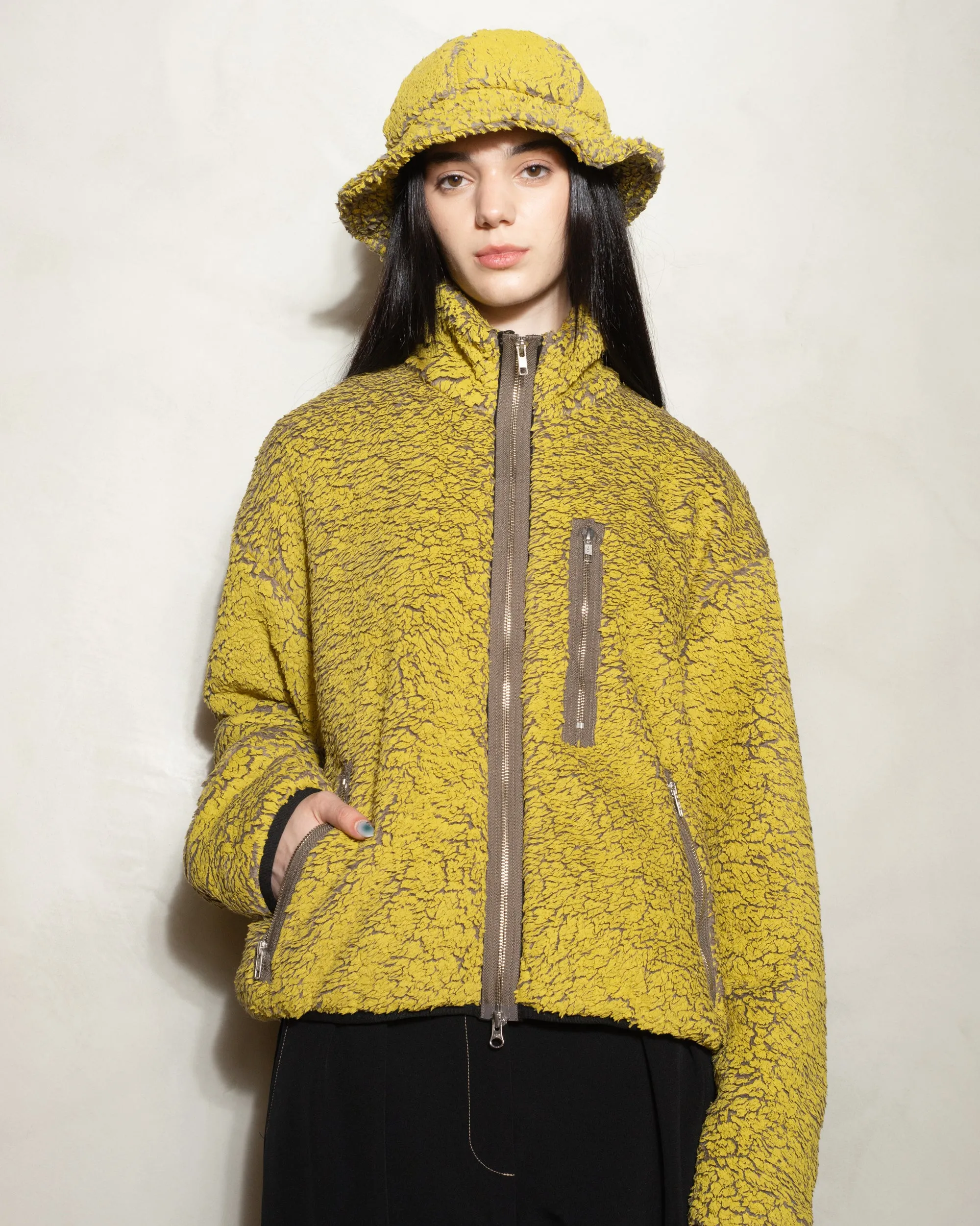 Mustard Painted Sherpa Jacket