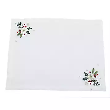 Peggy Wilkins Christmas Roses Set of 4 Embroidered Placemats - Cream | Kaleidoscope