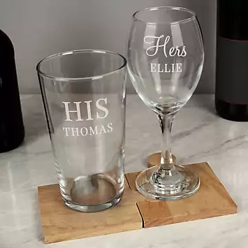 Personalised His & Her Pint & Wine Glass Set | Kaleidoscope