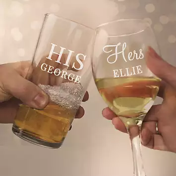 Personalised His & Her Pint & Wine Glass Set | Kaleidoscope