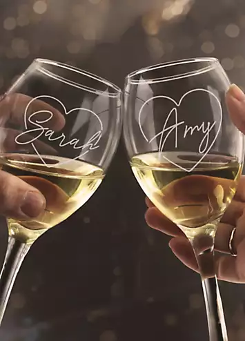 Personalised Momento Personalised Heart Wine Glass Set | Kaleidoscope