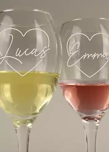 Personalised Momento Personalised Heart Wine Glass Set | Kaleidoscope