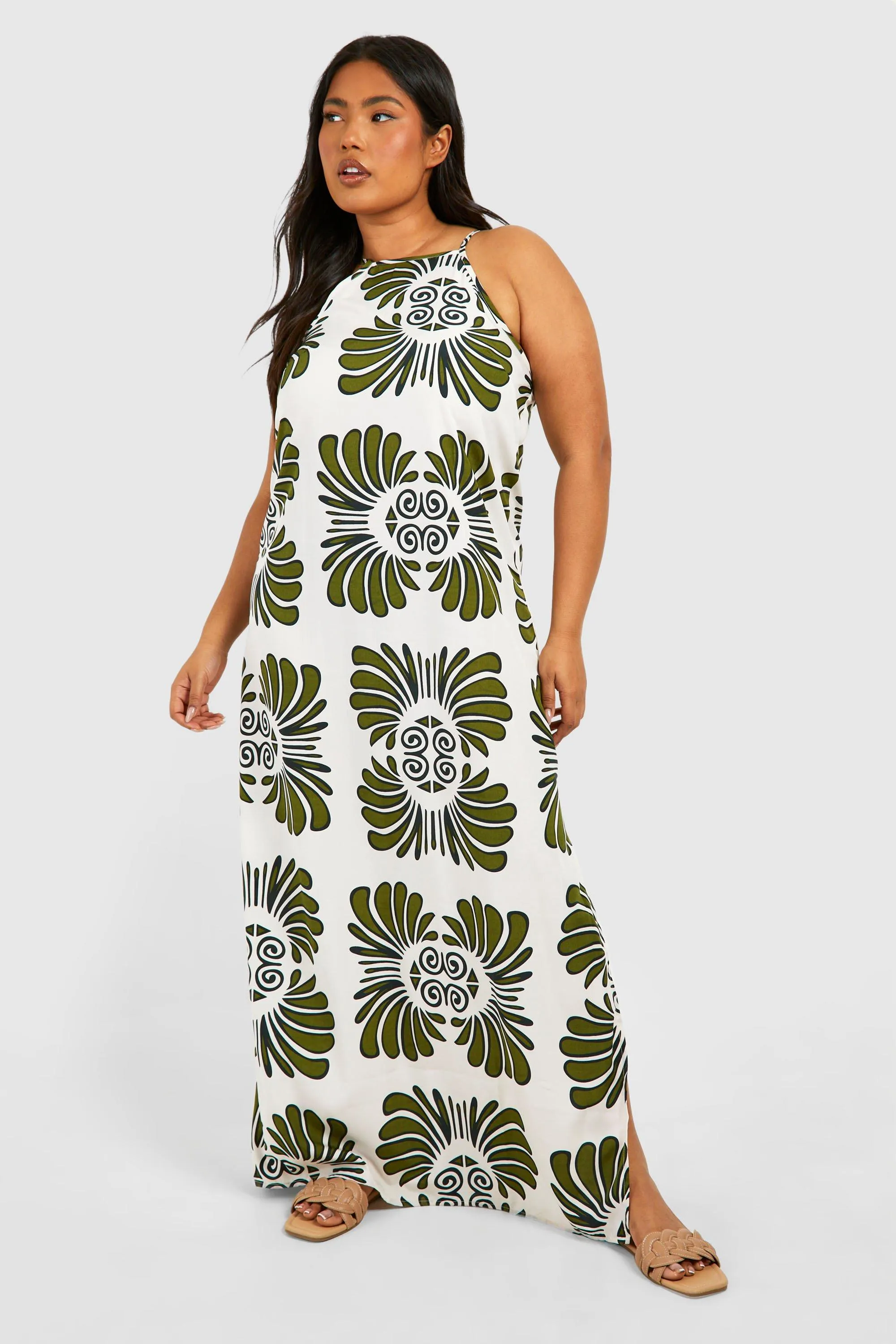 Plus Woven Scarf Print Maxi Dress