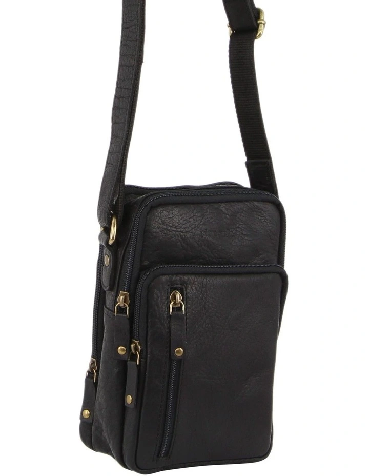 Rustic Leather Cross-Body Bag in Black