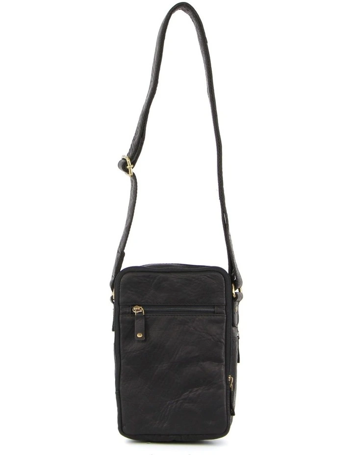 Rustic Leather Cross-Body Bag in Black