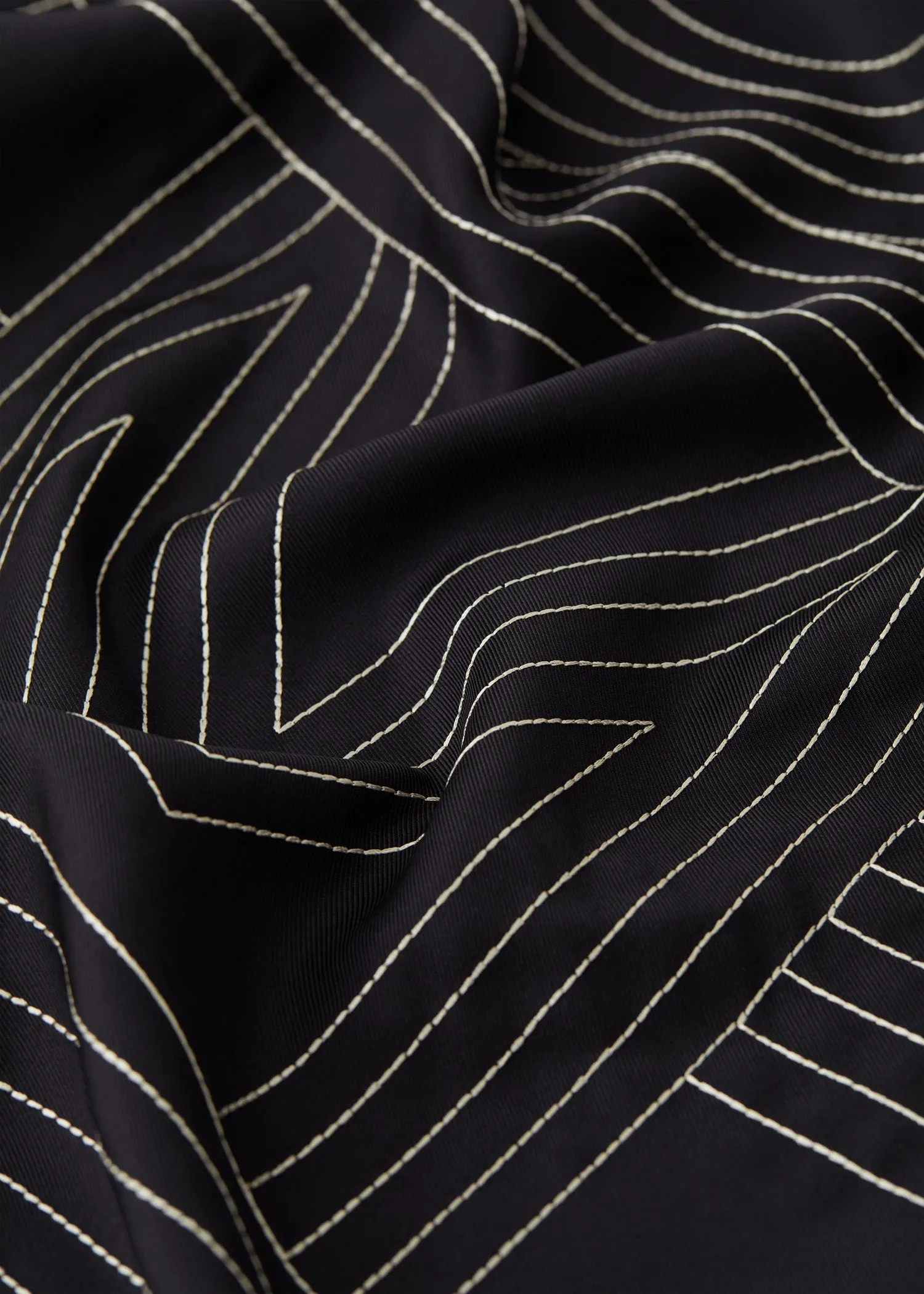 Striped embroidered monogram silk scarf black