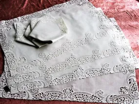 STUNNING Vintage Linen and Swiss Lace Placemats and Napkins Set, Never Used, Fine Dining,Table Linens, Bridal Gift, French Count