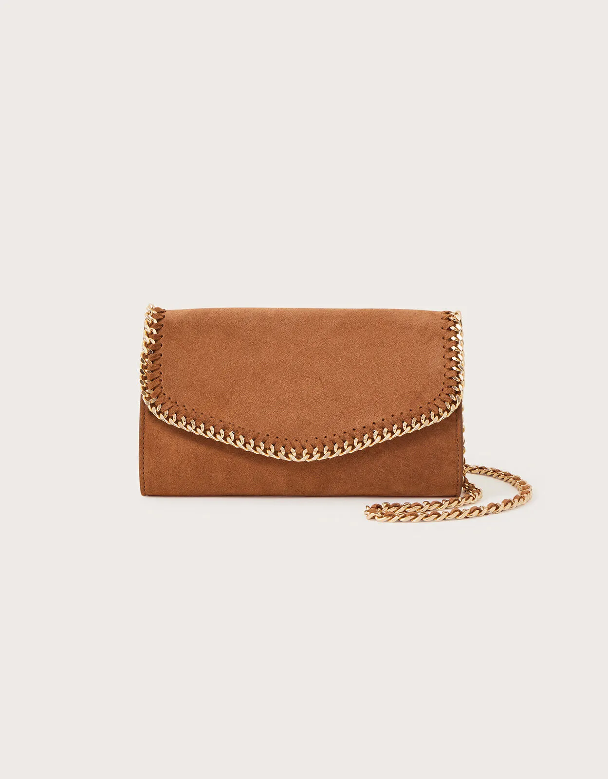 Suede Chain Cross-Body Bag Tan