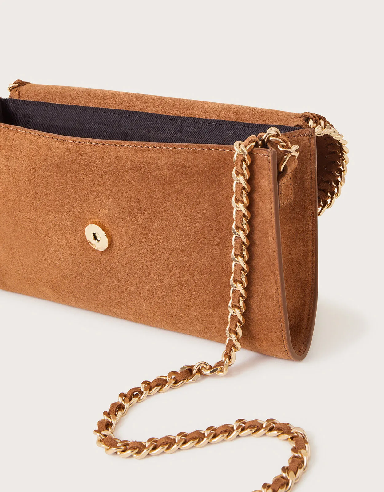 Suede Chain Cross-Body Bag Tan