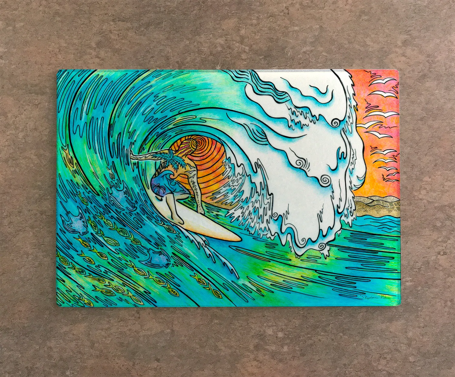 Sunset Surfer Cutting Board