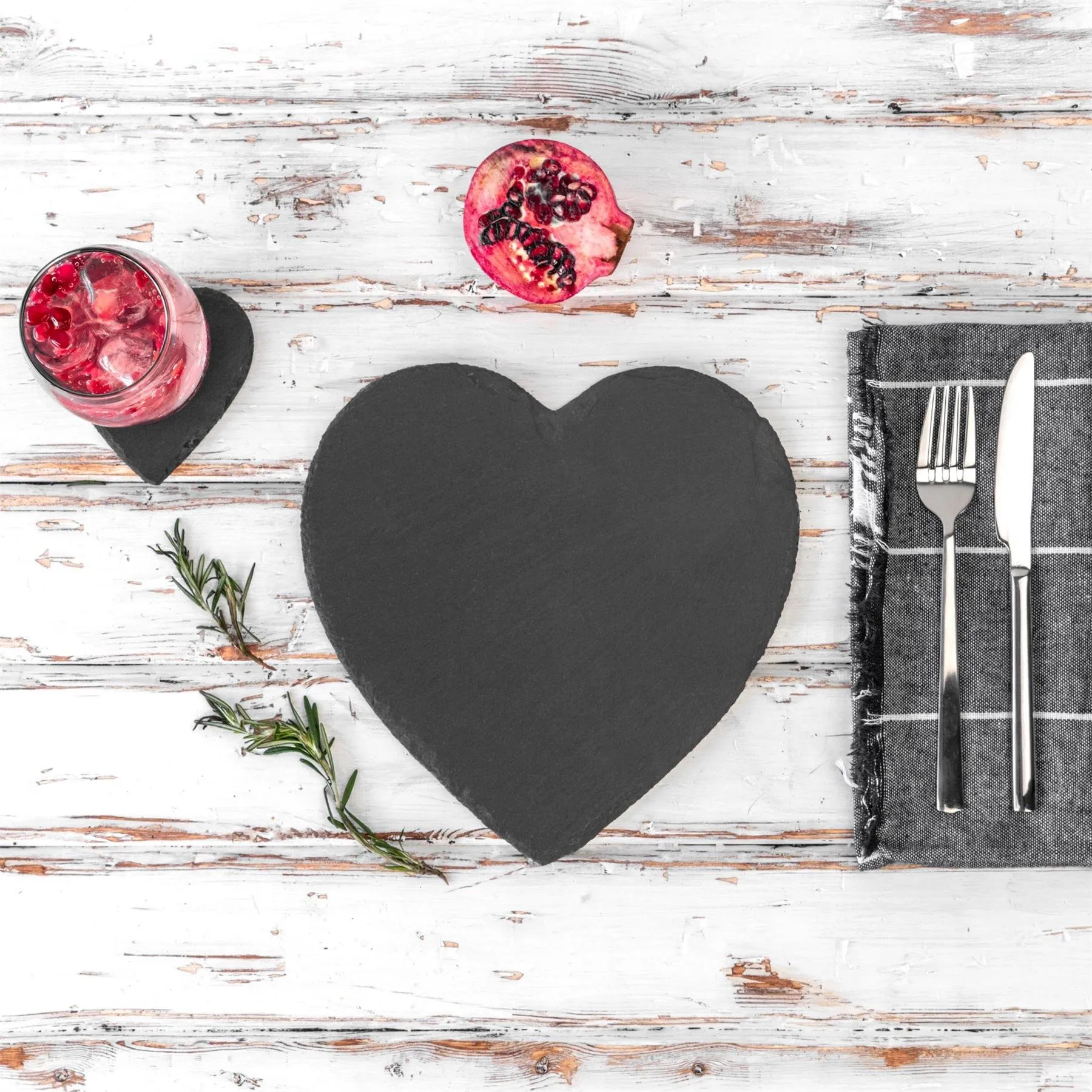 Table Linen & Mats | Heart Slate Placemats 25cm Pack of 4 | Argon Tableware